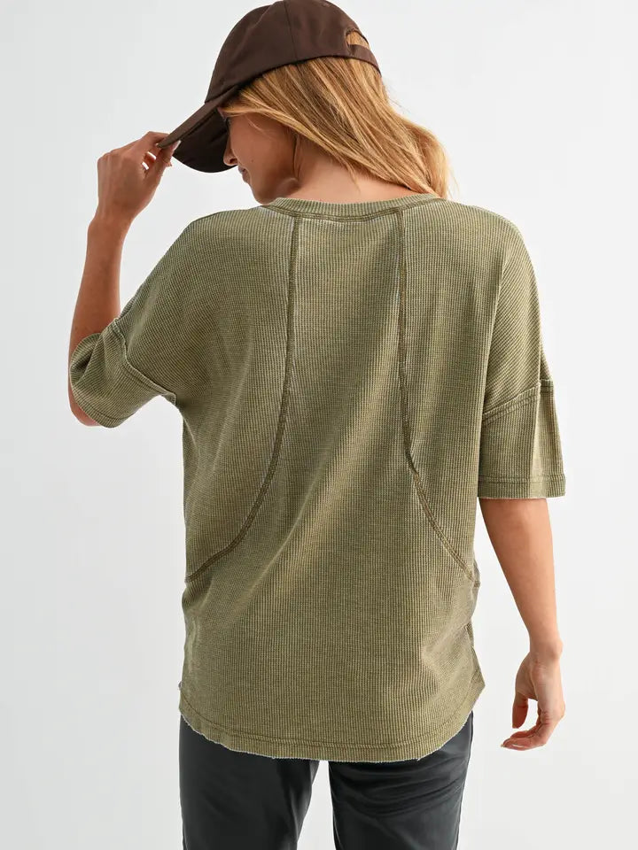 Cotton Blend Mineral Wash Waffle Short Sleeve Tee Camo Green