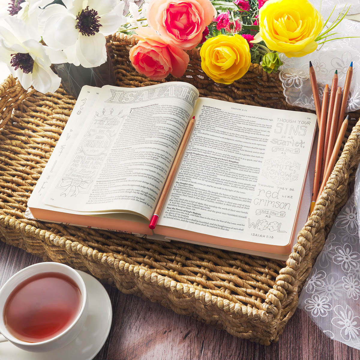 Kjv My Creative Bible Faux Leather, White Floral Printed