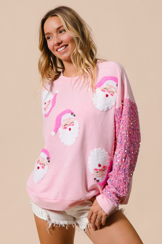 Pink Santa Sequin Sleeve Sweatshirt