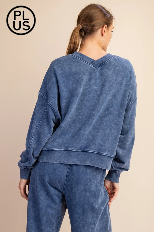 Mineral Washed French Terry V-Neck Pullover