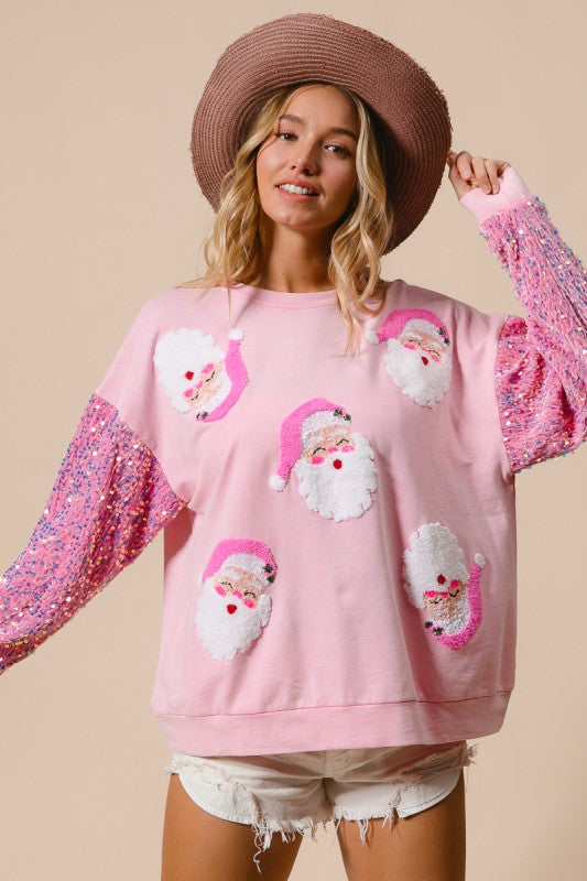 Pink Santa Sequin Sleeve Sweatshirt