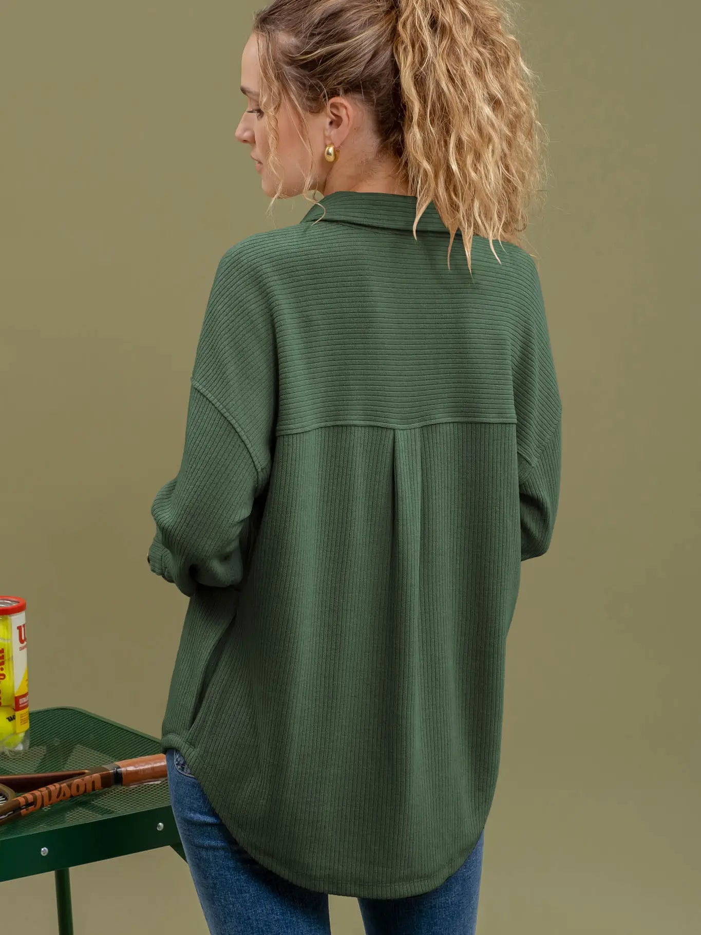 This Is It Button Knit Top Hunter Green