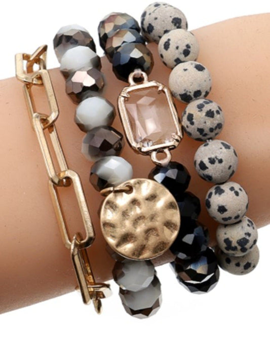 Multi Stone Crystal Beaded Bracelet Set
