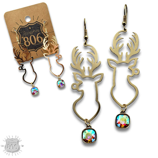 Rhinestone Drop Reindeer Earring