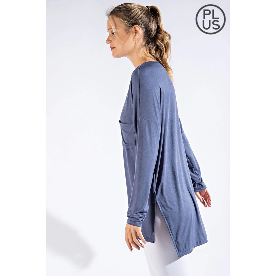 Plus Size Basic Long Sleeve Top with Pocket