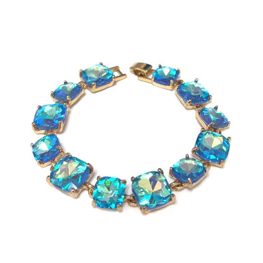 Cushion Cut Glass Crystal Linked Station Bracelet
