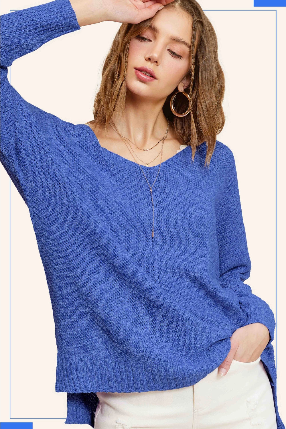Cool Breeze Textured Sweater Royal Blue
