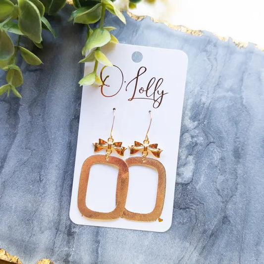 Gold Bow W/Open Rectangle Dangle