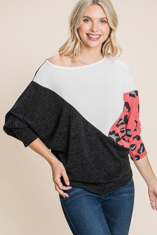 Color Block Animal Print Casual Top
