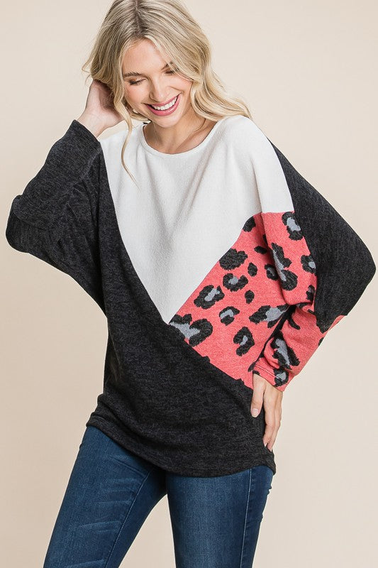 Color Block Animal Print Casual Top