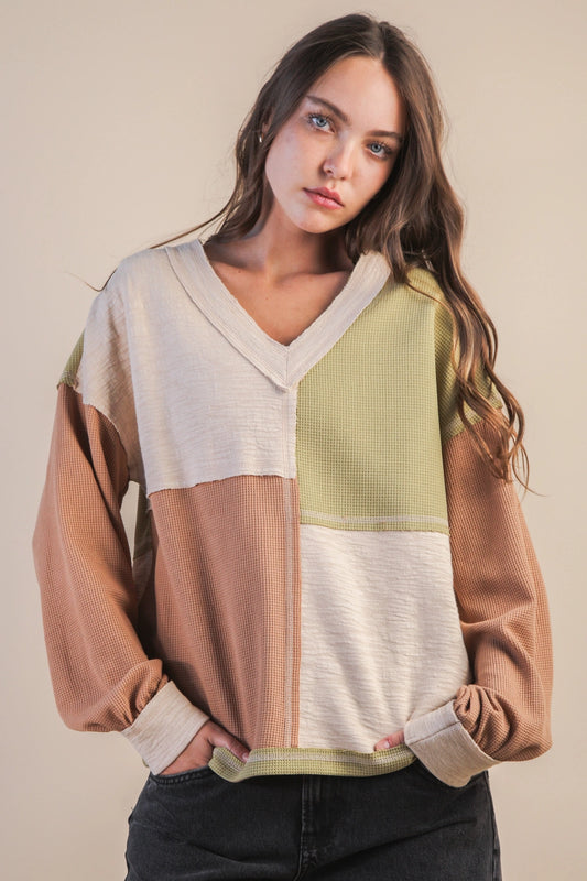 Cashmere Mocha Color Block Top