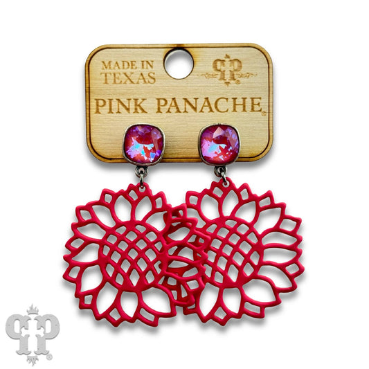 Laser Cut Flower Earring with Austrian Crystal