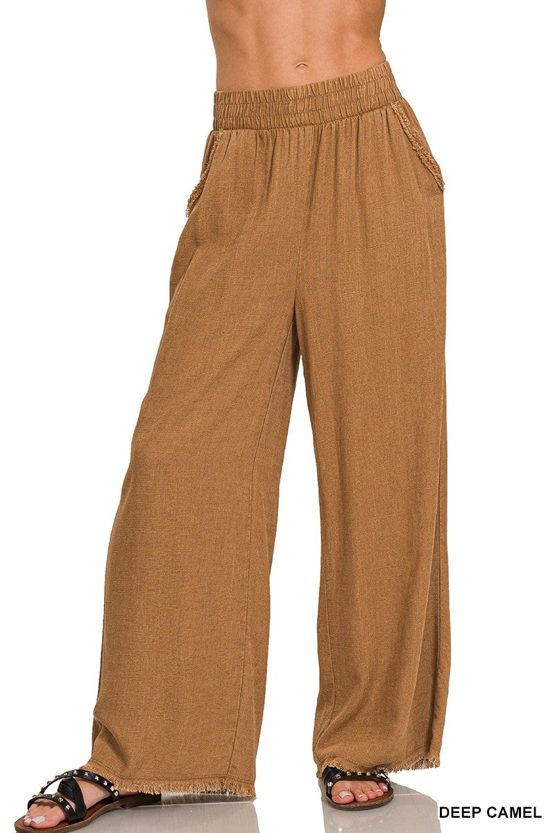 Deep Camel Linen Waist Pants