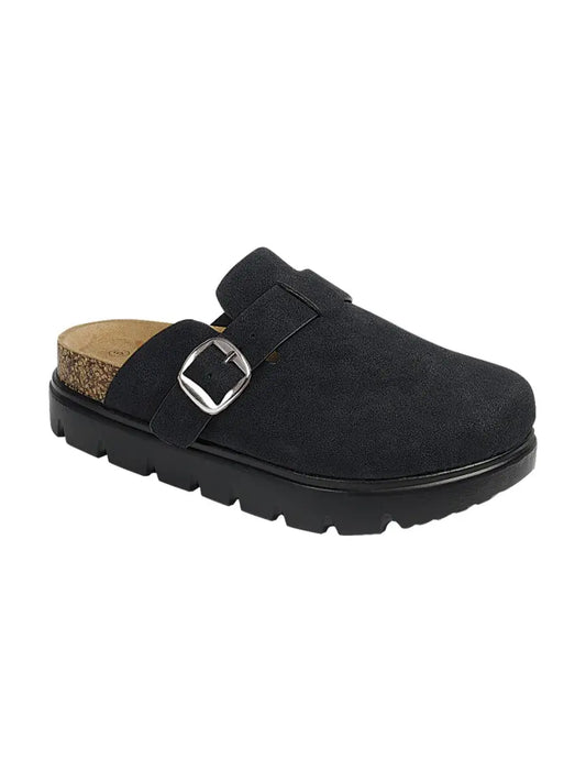 Black Nubuck Slide On Shoes