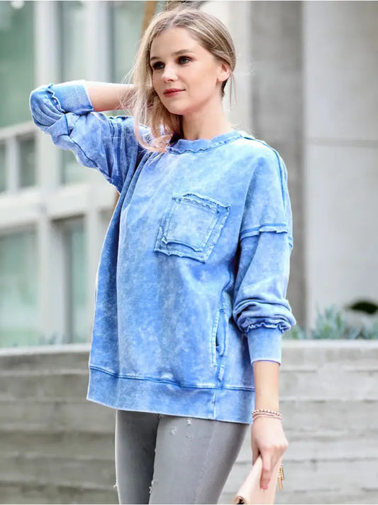 Southern Grace Acid Wash Pull Over Deep Sky