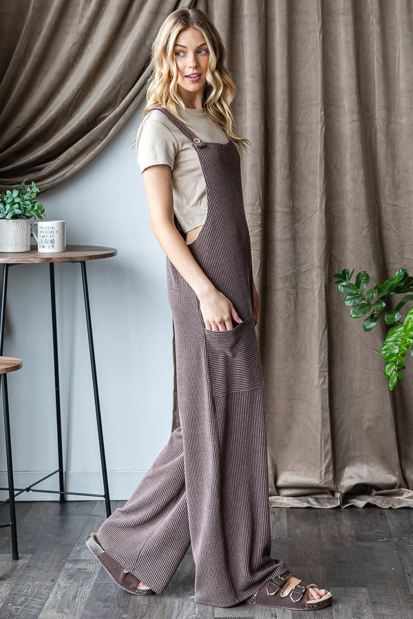 Brown Ribbed Jumpsuit