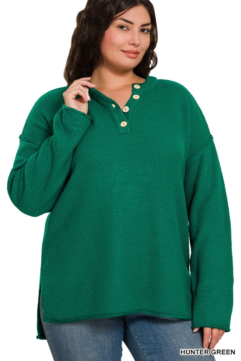 Easy Living Henley Sweater Hunter Green