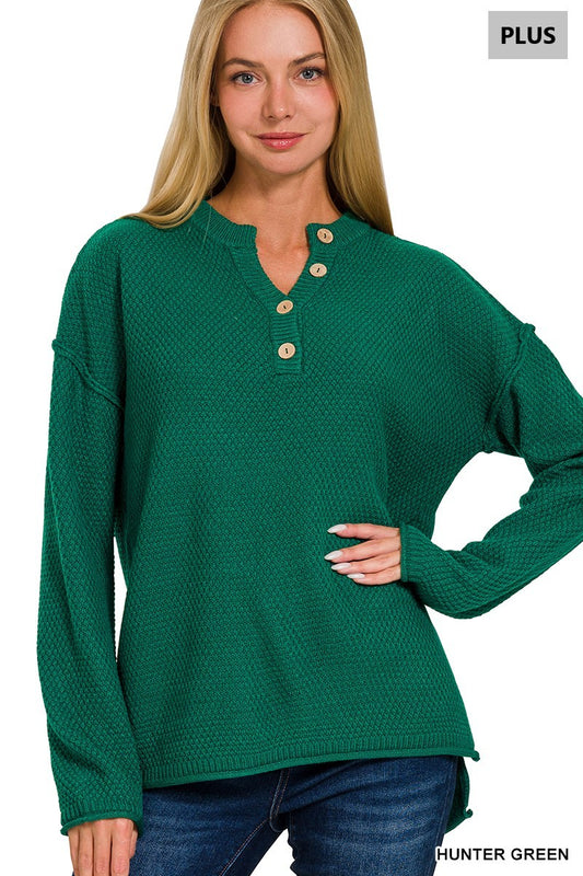 Easy Living Henley Sweater Hunter Green
