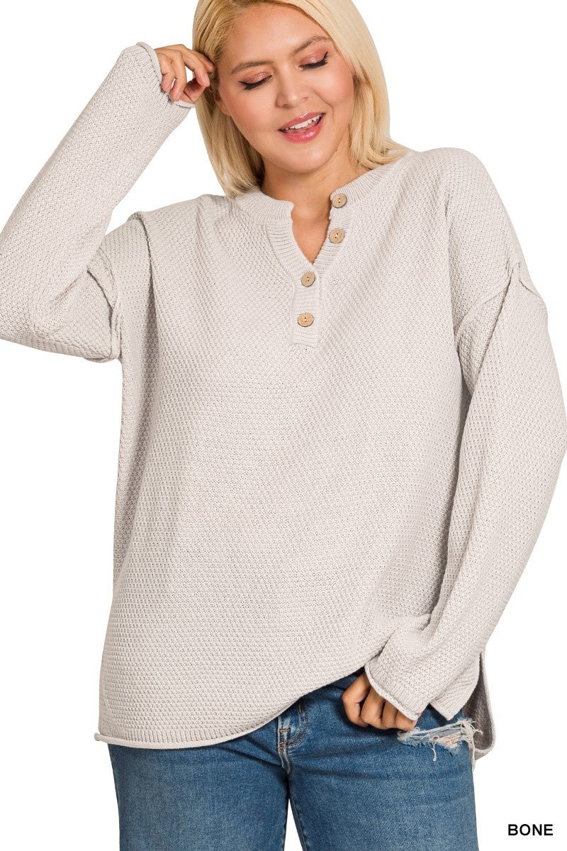 Easy Living Henley Sweater Bone