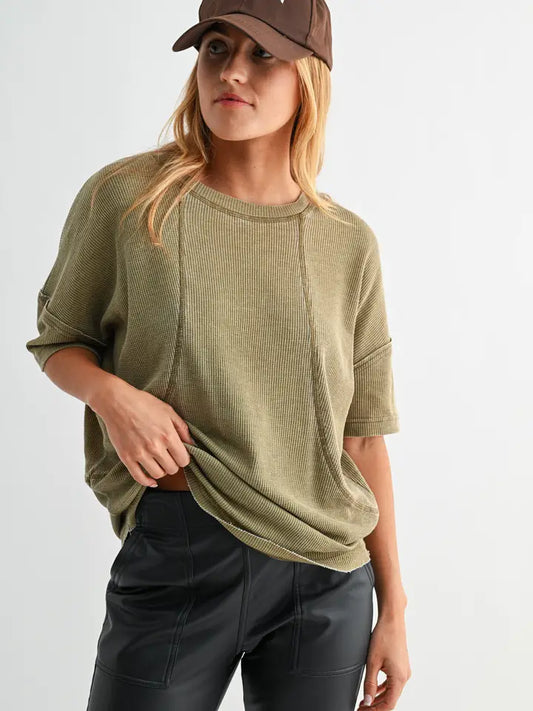 Cotton Blend Mineral Wash Waffle Short Sleeve Tee Camo Green