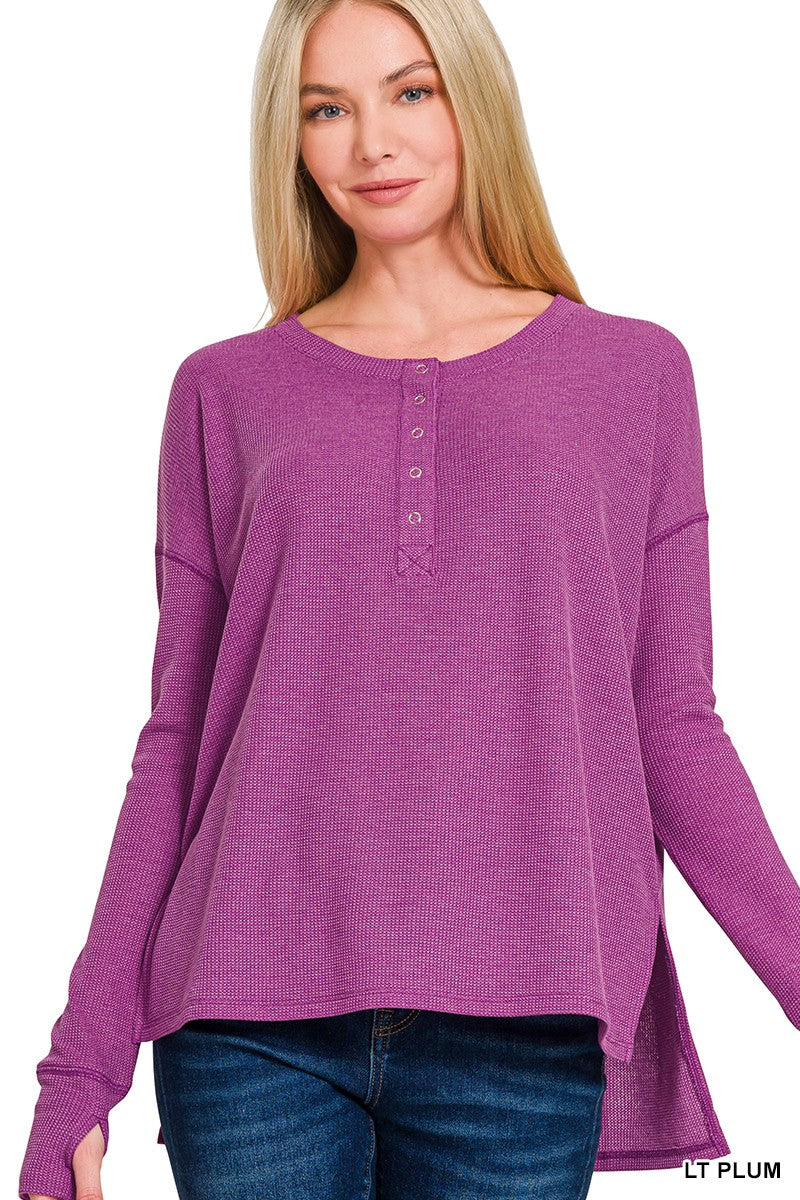 Give It A Try Waffle Knit Top Plum