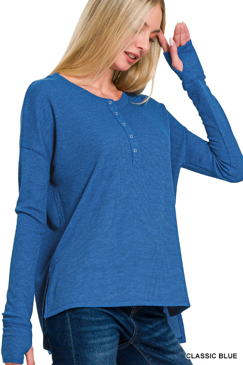 Give It A Try Waffle Knit Top Classic Blue