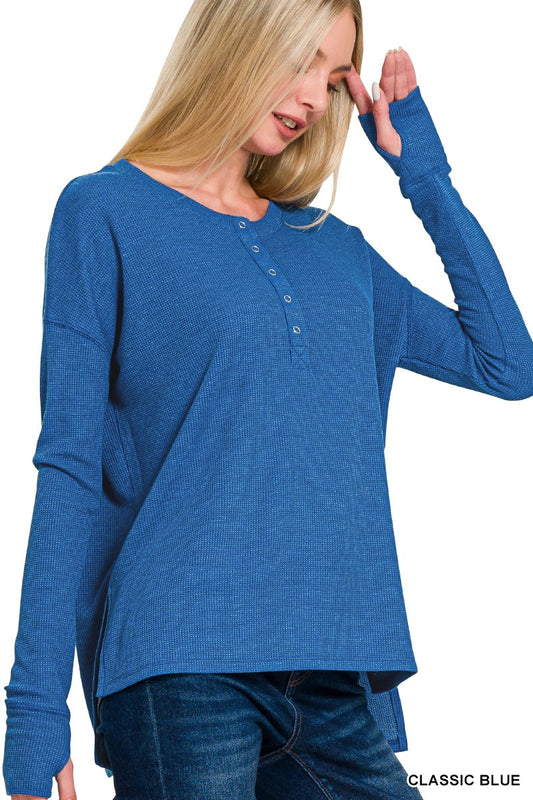 Give It A Try Waffle Knit Top Classic Blue