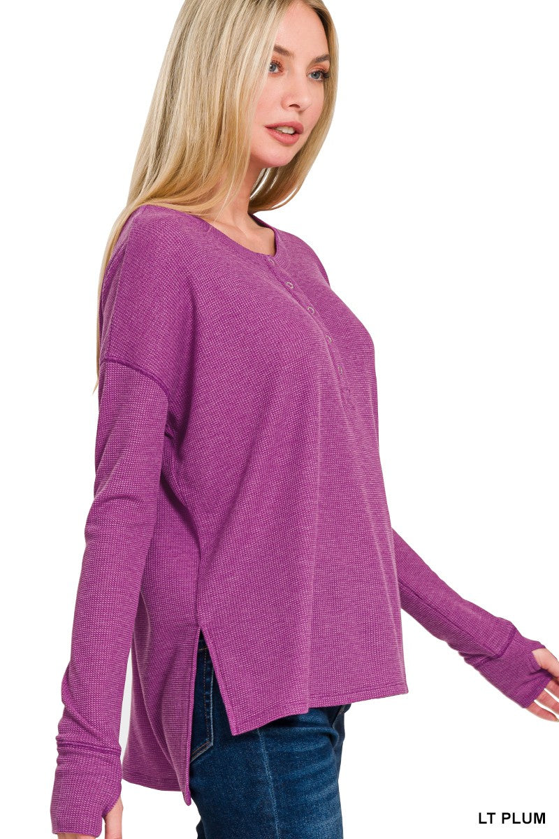 Give It A Try Waffle Knit Top Plum