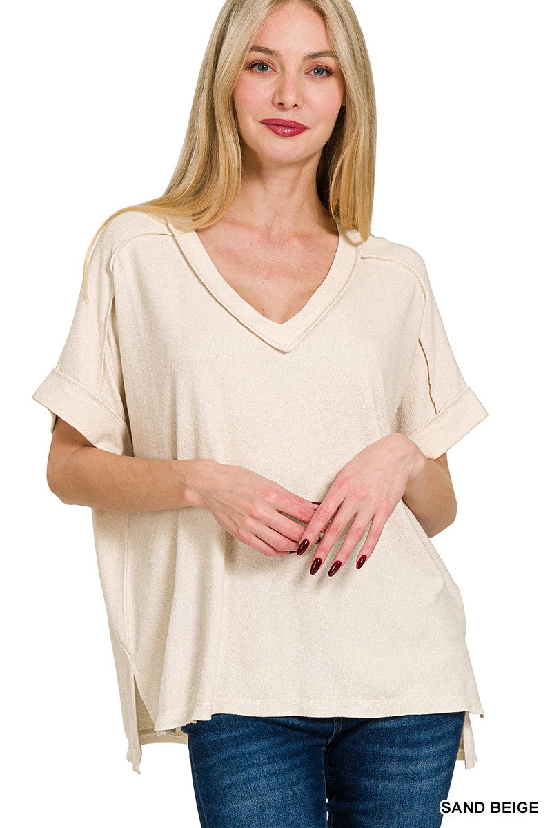 Laid-back Luxe Hacci Top Sand Biege