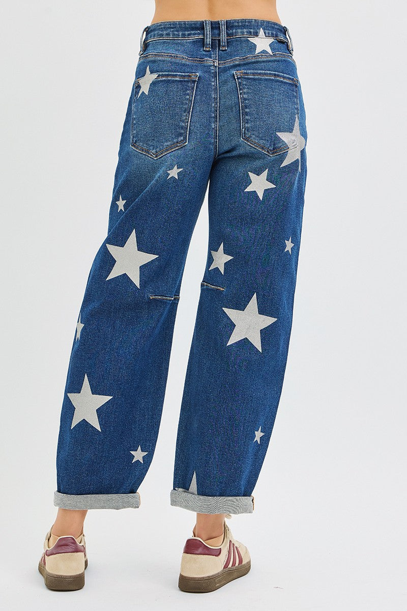 RISEN Mid Rise Ankle Barrel Star Jeans