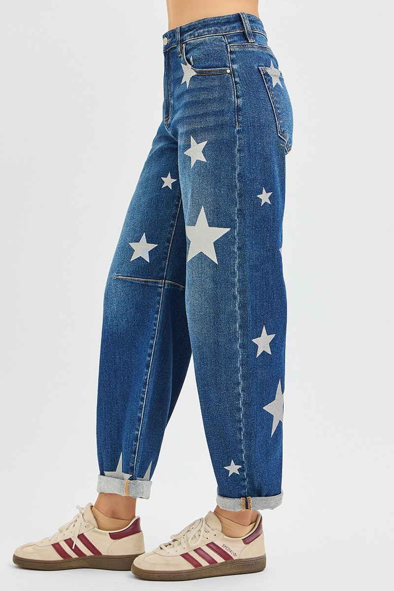 RISEN Mid Rise Ankle Barrel Star Jeans