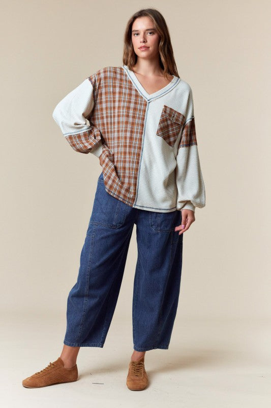 “Plaid About You” Waffle Knit Top