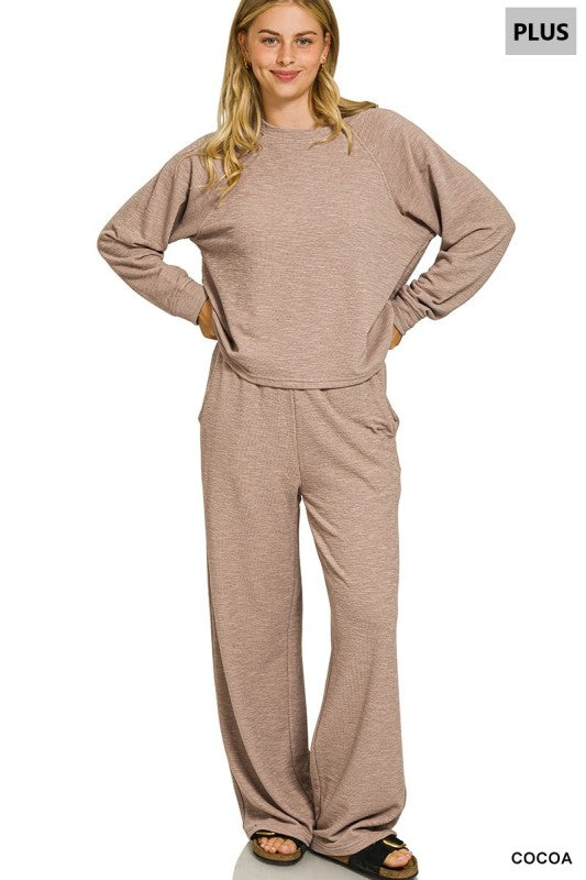 plus size Cozy Day Wide-Leg Lounge Set cocoa