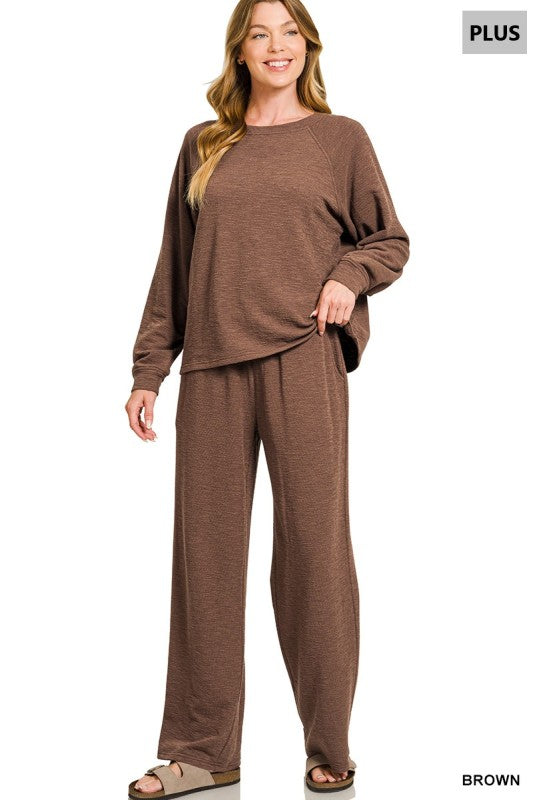 plus size Cozy Day Wide-Leg Lounge Set brown