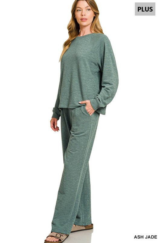 plus size Cozy Day Wide-Leg Lounge Set ash jade