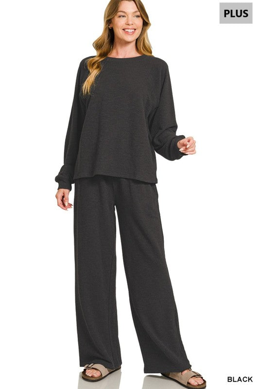 plus size Cozy Day Wide-Leg Lounge Set black