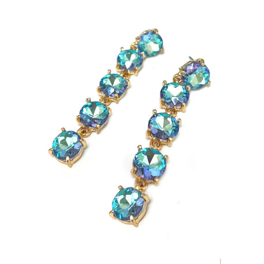 Round Crystal Glass 5pcs Linked Dangle Drop Earrings