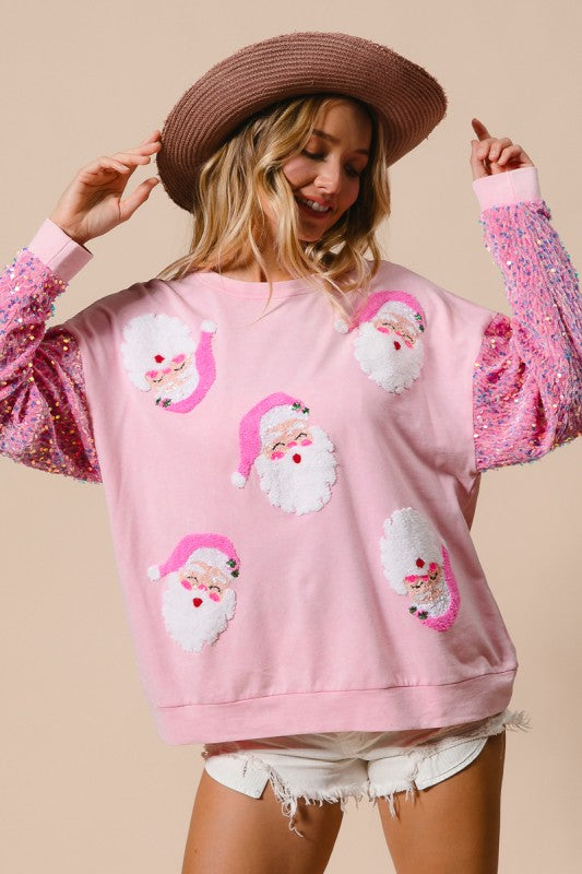 Pink Santa Sequin Sleeve Sweatshirt