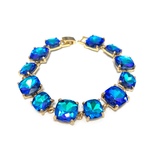 Cushion Cut Glass Crystal Linked Station Bracelet