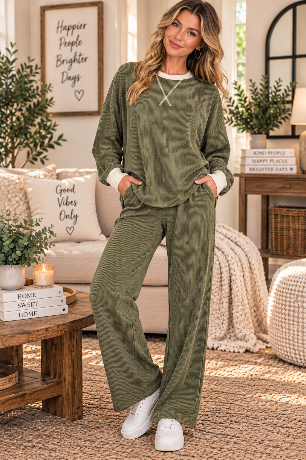 Olive Ribbed Set