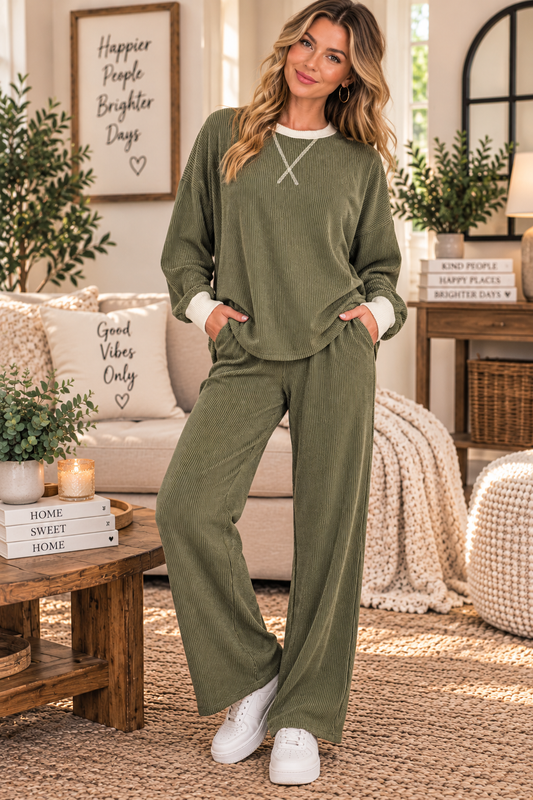 Olive Ribbed Set