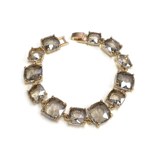 Cushion Cut Glass Crystal Linked Station Bracelet