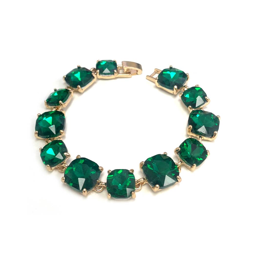 Cushion Cut Glass Crystal Linked Station Bracelet