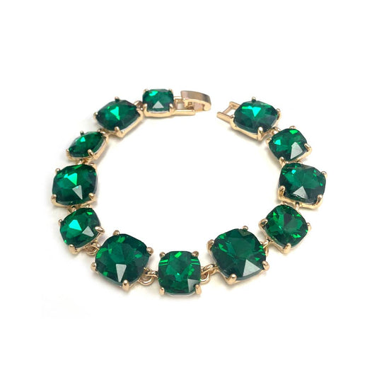 Cushion Cut Glass Crystal Linked Station Bracelet