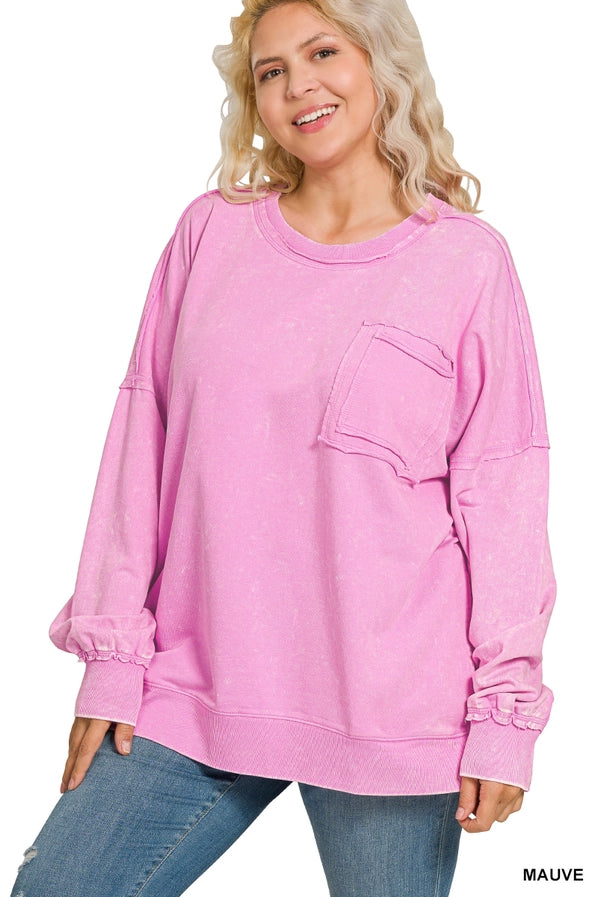 Southern Grace Acid Wash Pull Over Mauve
