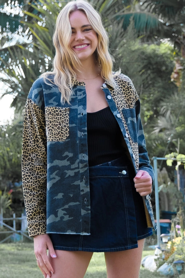 Camouflage and Leopard Print Jacket
