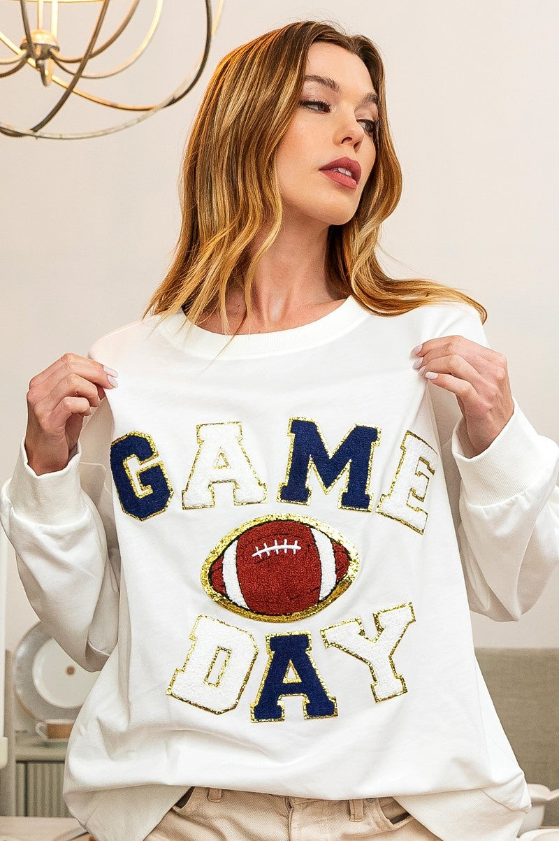 Game Day Letter Patches Loose Fit Sweatshirt