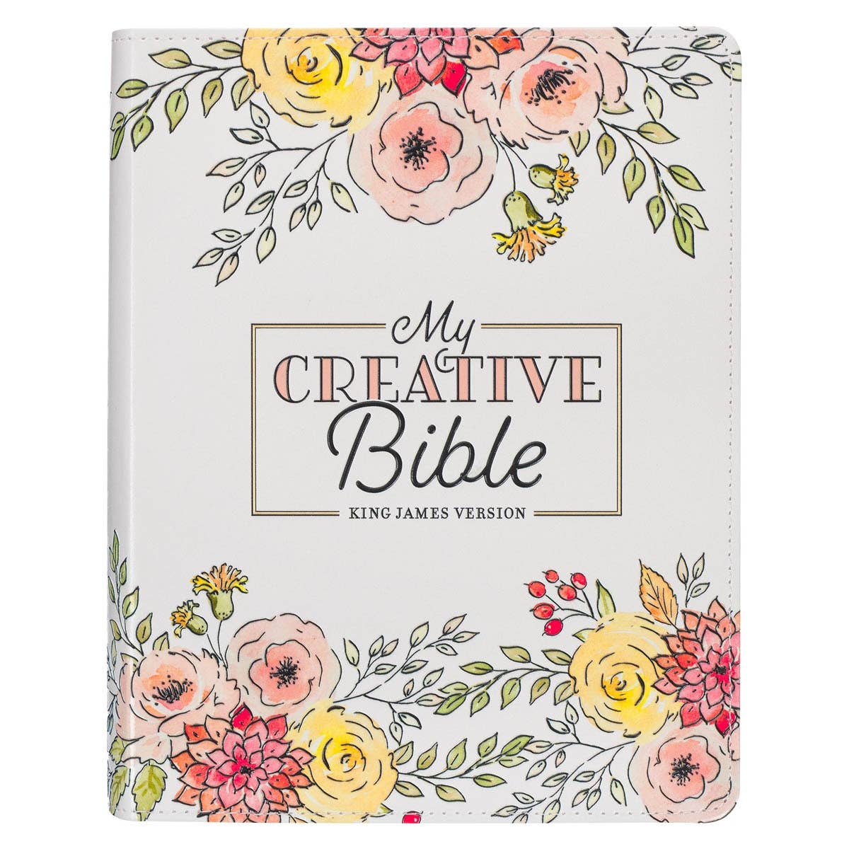 Kjv My Creative Bible Faux Leather, White Floral Printed