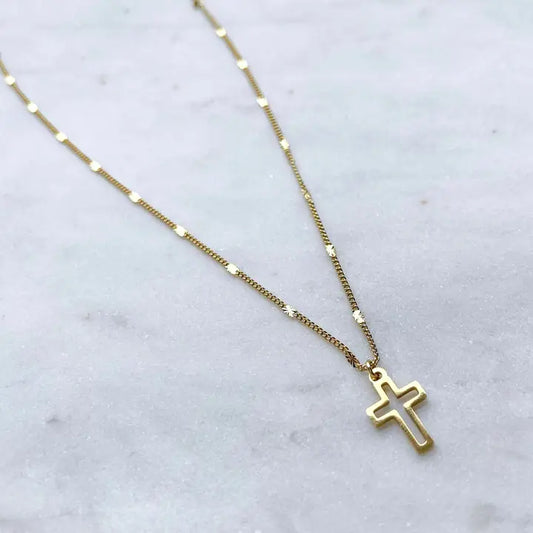 Open Cross 18k Gold Plated Chain Necklace