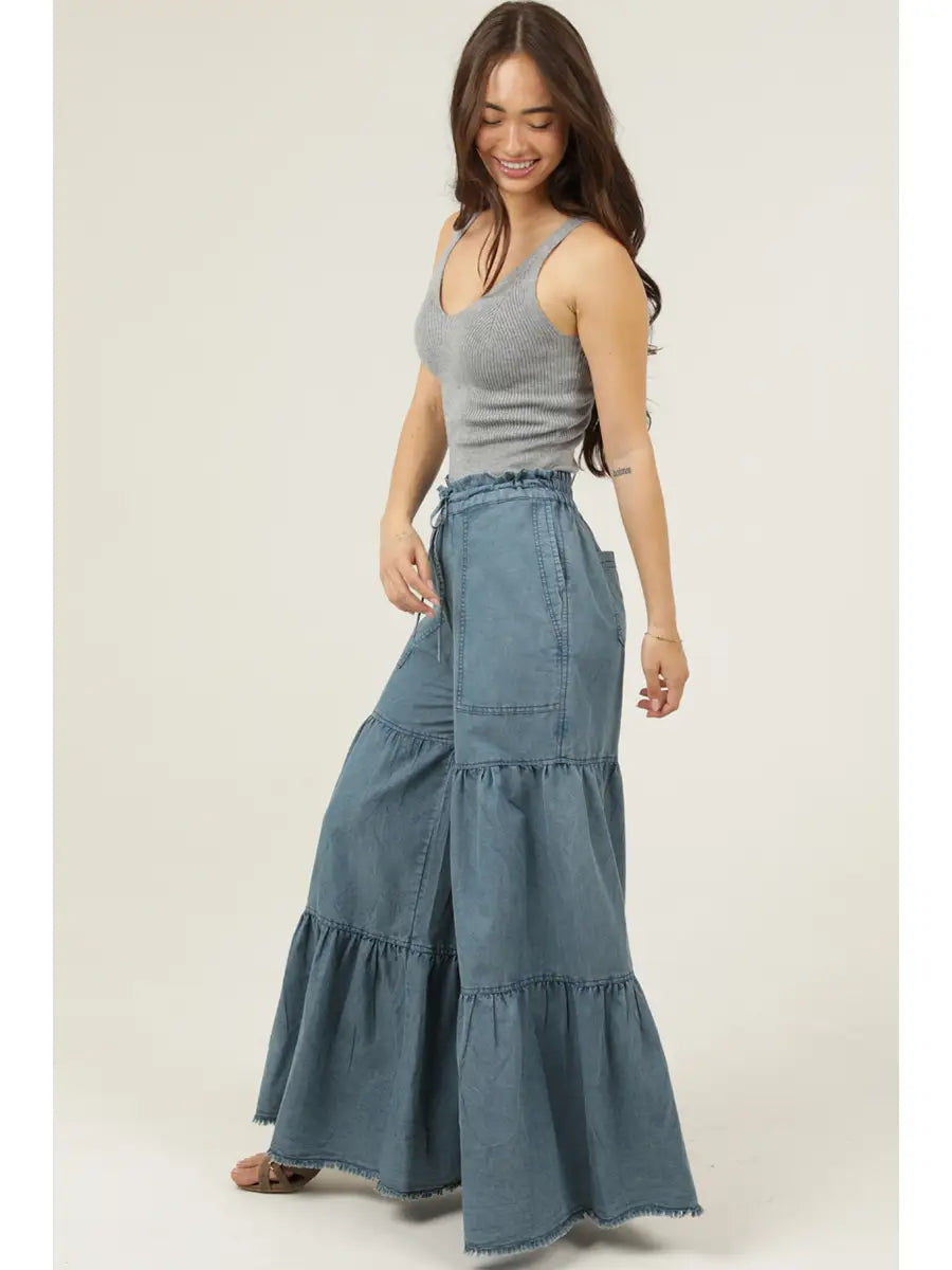 Denim Ruffle Tiered Pants